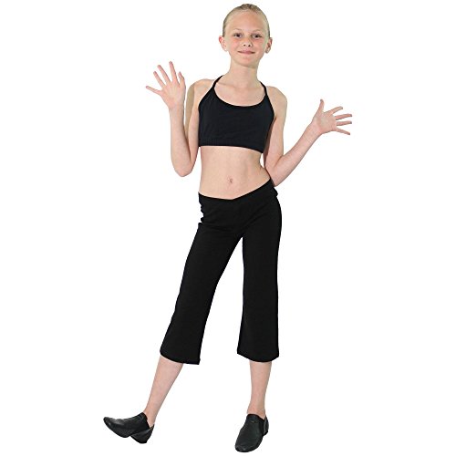 Danzcue Girls V-Front Waist Basic Jazz Capri Pant, Black, 6X-7