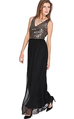 V-neck General Print Shift Sleeveless Sequined Colorblocking Polyester Maxi Dress 