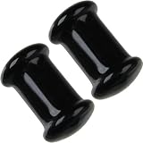 Pair of Glass Double Flared Solid Plugs: 0g Black