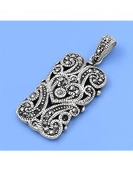 Sterling Silver Fancy Rectangular Marcasite Pendant
