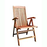 VIFAH V145 Outdoor Wood Folding Arm Chair with Multiple-Position Reclining Back, Natural Wood Finish, 18 by 22 by 41-Inch