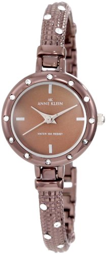 Anne Klein Women's 10/9855BMBN Swarovski Crystal Accented Brown Ion-Plated Textured Bangle Watch