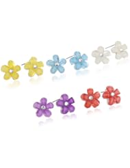 Silver-Tone 5 Pairs of Flowers Earrings Set