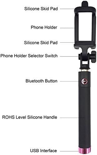 Tekoo® Wireless Bluetooth Rechargeable Handheld Monopod Cell Phones Selfie Stick Portable Extendable and Adjustable Size Phone Holder for Iphone Samsung HTC -One Button Control (Red)