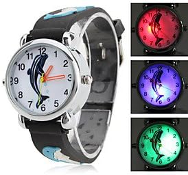 Vahno Children's Dolphin Style Silicone Analog Quartz Wrist Watch with Flashing LED Light (Black)