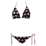 NSB704 2PC Bikini Black With White and Pink Hearts