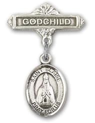 Sterling Silver Baby Badge with St. Blaise Charm and Godchild Badge Pin