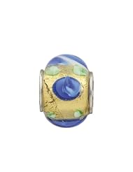 925 Sterling Silver Yellow w/ Blue Rose Glass Bead For Chamilia, Pandora, Biagi, Personality, Reflections and More Charm Bracelets