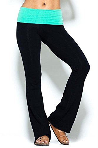 Womens Fold Over Waistband Yoga Sweat Pants - Solid/Contrasting Waistband