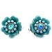 Teal Blue Acrylic & AB Crystal Flower Clip On Earrings
