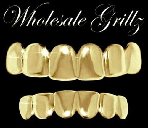 REAL SHINY!! New 14k Gold Plated HipHop Teeth Grillz Caps Top &amp; Bottom Grill Set