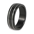 Black Plated Stainless Steel Ring with Grooved Lines (6.9 mm) - Sizes 6 - 13