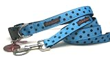 Trish Hampton - Handmade 3/8 Adjustable Dog Collar (Blue w/ Black Dots) Small
