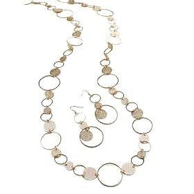 Gold Tone Circle Links Necklace Earring Fashion Jewelry Set