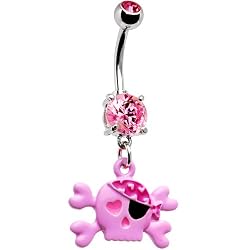 Pink Gem Pirate Skull Belly Ring
