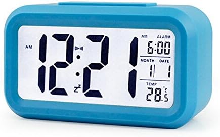 Avaluck Bedroom Clock- Temperature Display- Snooze and Large Display- Smart Night Ligh - Battery Operated(Blue)