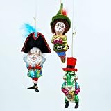 One Hundred 80 Degrees Hand Blown Glass Storybook Captain Hook Ornaments set/3