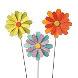 Set of 3 Bright Mutlicolored Metal Flower Garden Stakes 27"