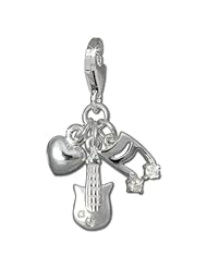 SilberDream Charm in love with music, heart, guitar and music note with white zirconia, 925 Sterling Silver Charms Pendant with Lobster Clasp for Charms Bracelet, Necklace or Earring FC735W