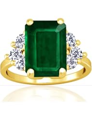 18K Yellow Gold Emerald Cut Emerald Ring With Sidestones