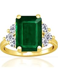 14K Yellow Gold Emerald Cut Emerald Ring With Sidestones