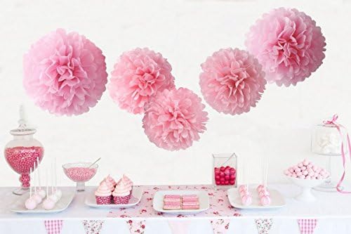 5pcs Mixed 2 Sizes Pink Tissue Paper Pom Poms Flower Wedding Party Baby Girl Room Nursery Decoration