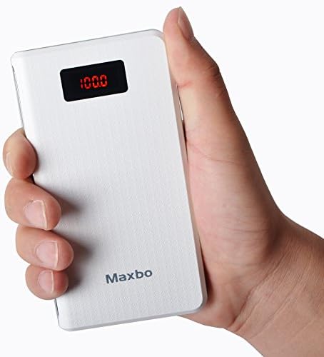 Maxbo 10000mAh Power Bank with Triple USB Port Portable External Battery Backup Pack with Build in LCD Display for iPhone, iPad, Samsung Galaxy and more Devicce (White)