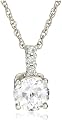 Platinum Overlay Sterling Silver "100 Facets Collection" Round Cubic Zirconia Solitaire Drop Pendant w/ Three-Stone Cubic Zirconia Bale