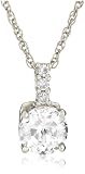 Platinum Plated Sterling Silver 100 Facets Collection Round Cubic Zirconia Solitaire Drop Pendant with Three-Stone Cubic Zirconia Bale