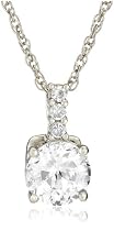 Platinum Overlay Sterling Silver "100 Facets Collection" Round Cubic Zirconia Solitaire Drop Pendant w/ Three-Stone Cubic Zirconia Bale