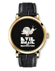 SPRAWL Aanalog Fashion Series Gold Ladies Watches of Genuine Black Leather Strap,Unique Wrist Watch for Women Girls Designed with Black white background Snail