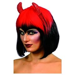 Teufelper�cke Per�cke Teufel H�rner rot schwarz Kost�m Teufelh�rner Perr�cke Halloween Karneval Damenper�cke