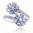 Tanzanite & Diamond Bypass Flower Ring in Solid 14K White Gold