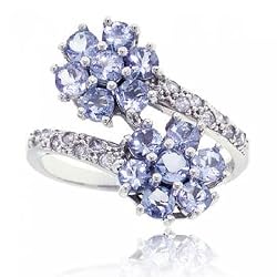 Tanzanite & Diamond Bypass Flower Ring in Solid 14K White Gold