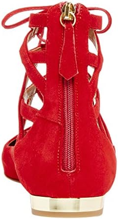 Shofoo Women's Red Fashion Suede Pointy Toe Low Heel Lace Up Flats