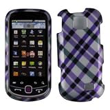 Purple Cross Plaid Check Design Rubberized Snap on Hard Skin Shell Protector Cover Case for Samsung Intercept M910 + Microfiber Pouch Bag