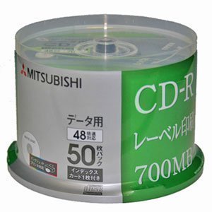 三菱化学メディア CD-R(Data)700MB48倍速50枚スピンドル50P(ホワイト)ノンワイド印刷エリア SR80FP50H3