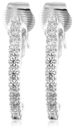 Sterling Silver Pave Hoop Cubic Zirconia Clip On Earrings