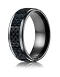 Bechmark Ring Black Titanium 8mm Comfort-Fit Carbon Fiber Inlay Design Ring