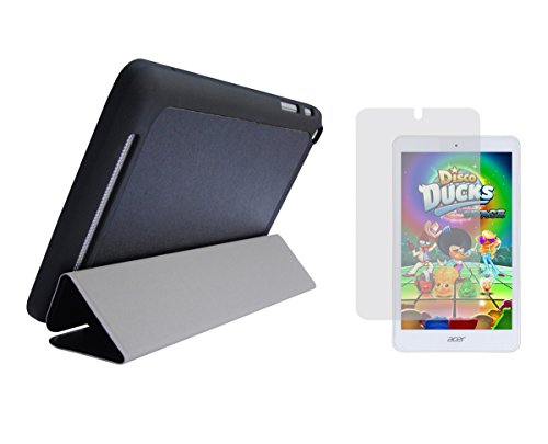 Black Slim Folding Folio Cover Case and Clear Screen Protector for Acer Iconia Tab 8 (Model A1-860 Only)