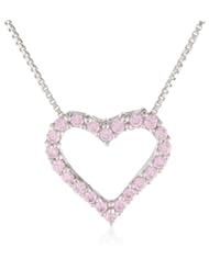 Sterling Silver Pink Cubic Zirconia Heart Pendant Necklace, 18"