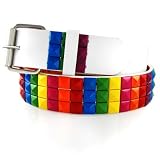 GENUINE LEATHER RAINBOW STUDDED SNAP ON BELT WITH A DETACHABLE BUCKLE GOOD FOR ANY BUCKLES