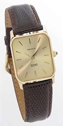 GENEVE Men's Solid 14 Karat Gold Watch with Brown Leather Strap. Model: GE-2279-CSBR
