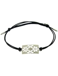 Sterling Silver 925 Rectangular Center Featuring Flower Accents With Adjustab...