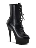 5 3/4 Inch Sexy Platform Leather Ankle Boot Lace-Up Side Zip Black White