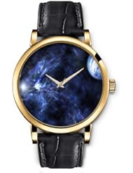 SPRAWL Aanalog Fashion Series Gold Ladies Watches of Genuine Black Leather Strap,Unique Wrist Watch for Women Girls Designed with universe
