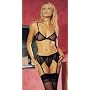 3Pc Fishnet Bra Top, Garter Belt And G-String (Black;One Size)
