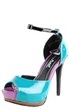 Assasin06a Colorblock Patent Platform Heels TURQUOISE