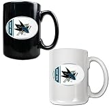 NHL San Jose Sharks Two Piece 15-Ounce Ceramic Mug Set - Black & White with Oval Logo