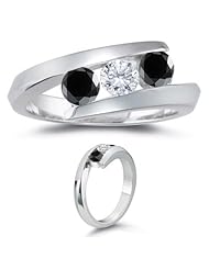 3/4 (0.71-0.80) Cts Black & White Diamond Three Stone Ring in 14K White Gold